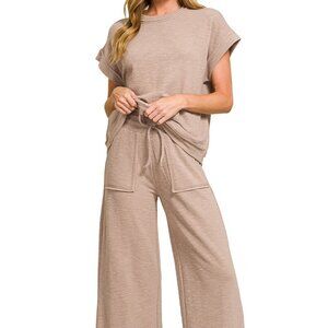 2-0131 *Boutique* PLUS Zenana wide leg Textured Wide leg pant and top set